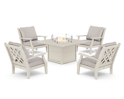 Country Living Wovendale 5-Piece Deep Seating Set with Fire Pit Table in Sand / Dune Burlap