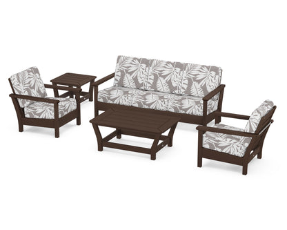 POLYWOOD® Harbour 5-Piece Deep Seating Set in Mahogany / Leaf Grey Mist