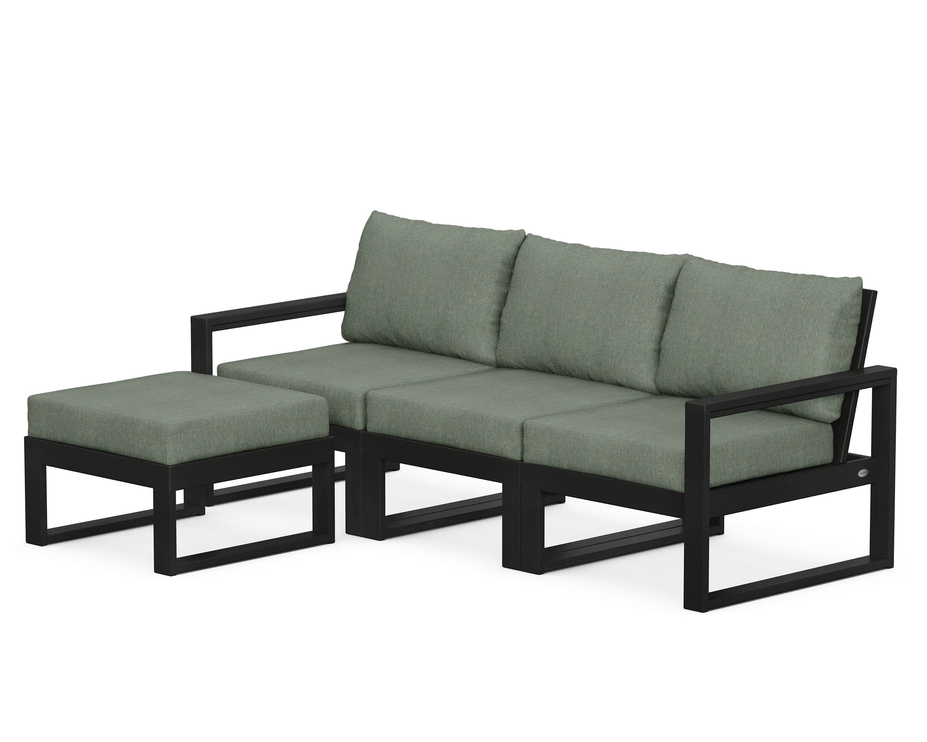 POLYWOOD® EDGE 4-Piece Modular Deep Seating Set with Ottoman in Black / Cast Sage