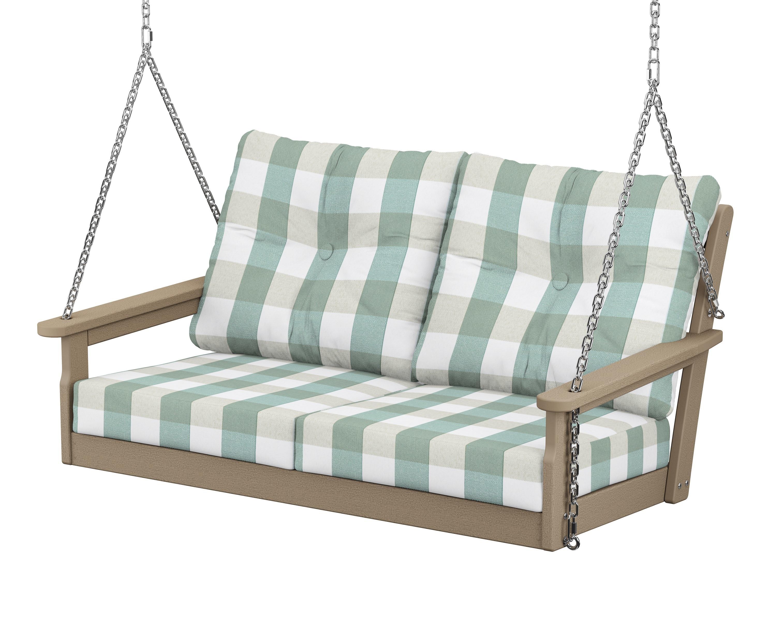 POLYWOOD® Vineyard Deep Seating Swing in Vintage Sahara / Buffalo Plaid Glacier Spa