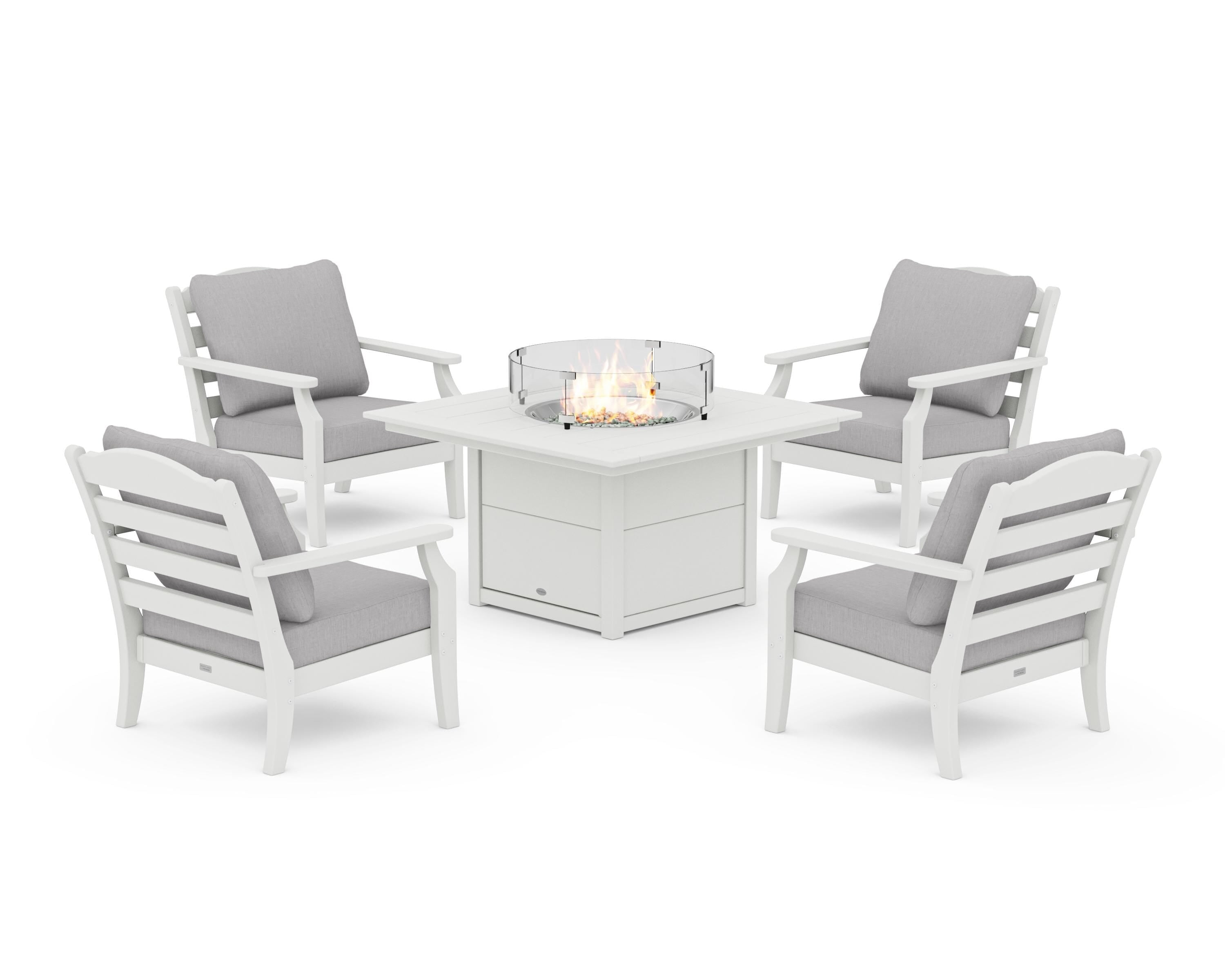 Draper James™ by  POLYWOOD® Savannah 5-Piece Deep Seating Set with Fire Pit Table in Vintage White / Granite