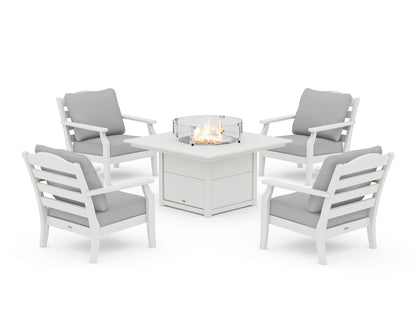 Draper James™ by  POLYWOOD® Savannah 5-Piece Deep Seating Set with Fire Pit Table in Vintage White / Granite