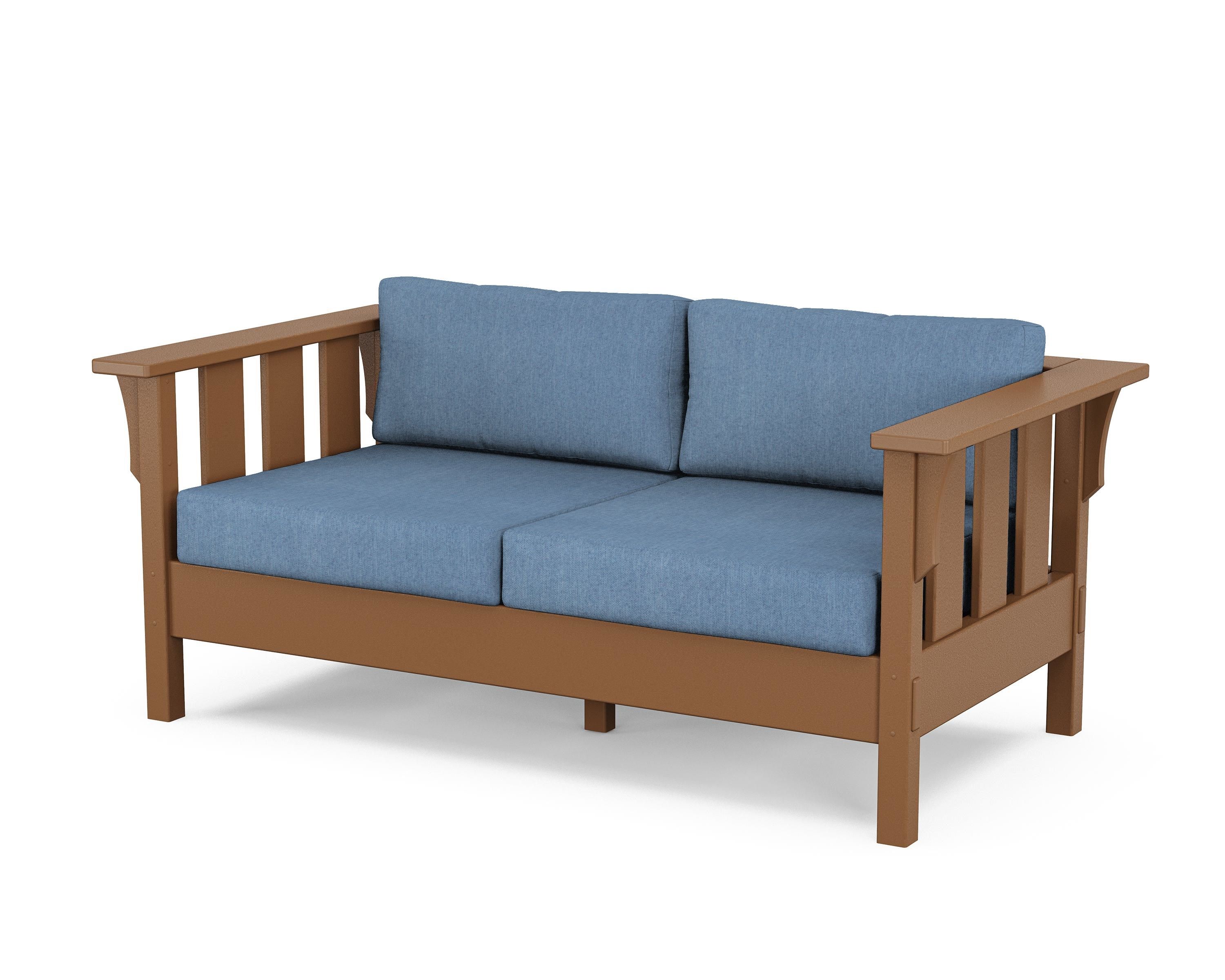 Martha Stewart by POLYWOOD® Acadia Deep Seating Loveseat in Teak / Sky Blue