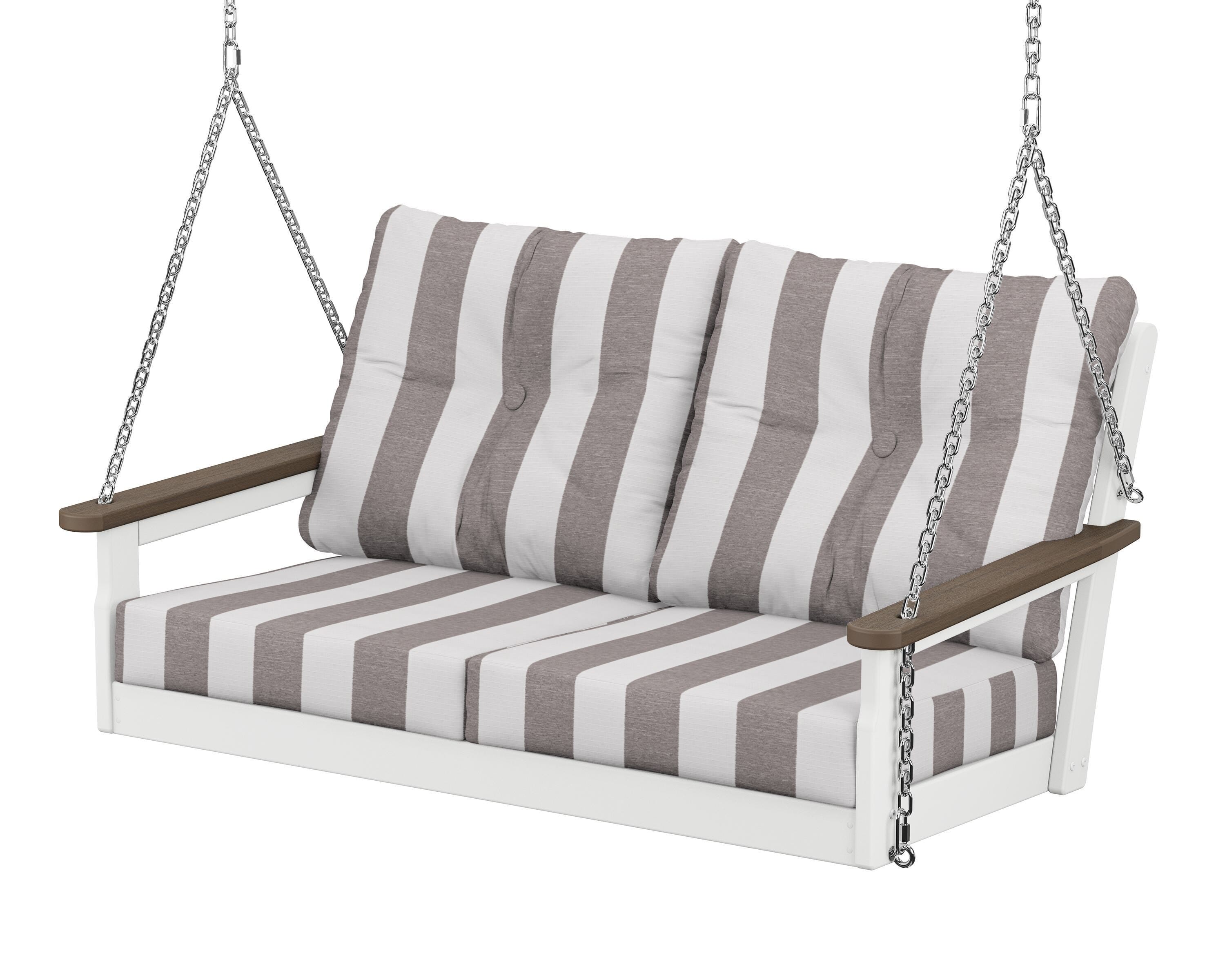 POLYWOOD® Vineyard Deep Seating Swing in White / Kona / Cabana Stripe Grey Mist