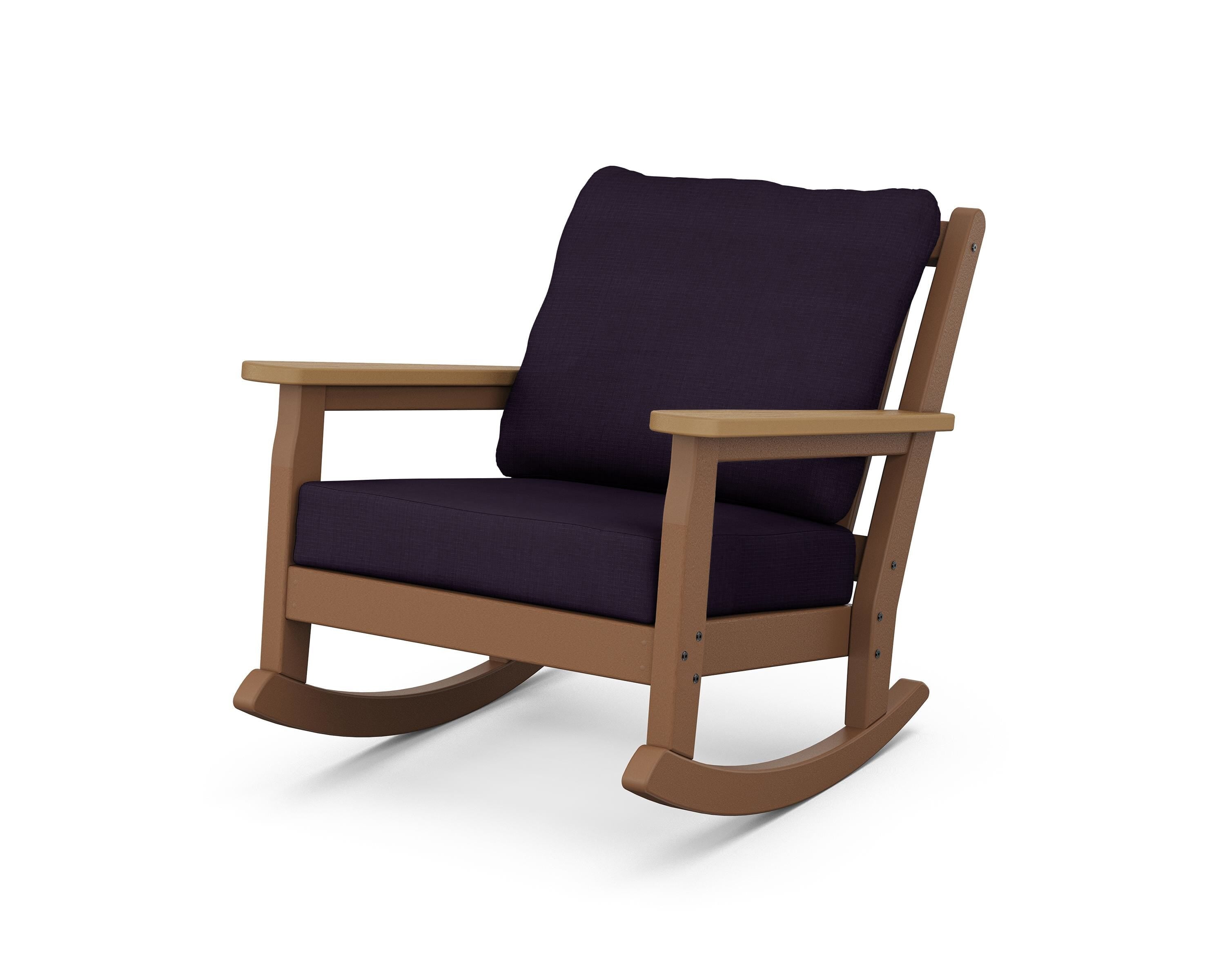 POLYWOOD® Chippendale Deep Seating Rocking Chair in Teak / Natural / Navy Linen