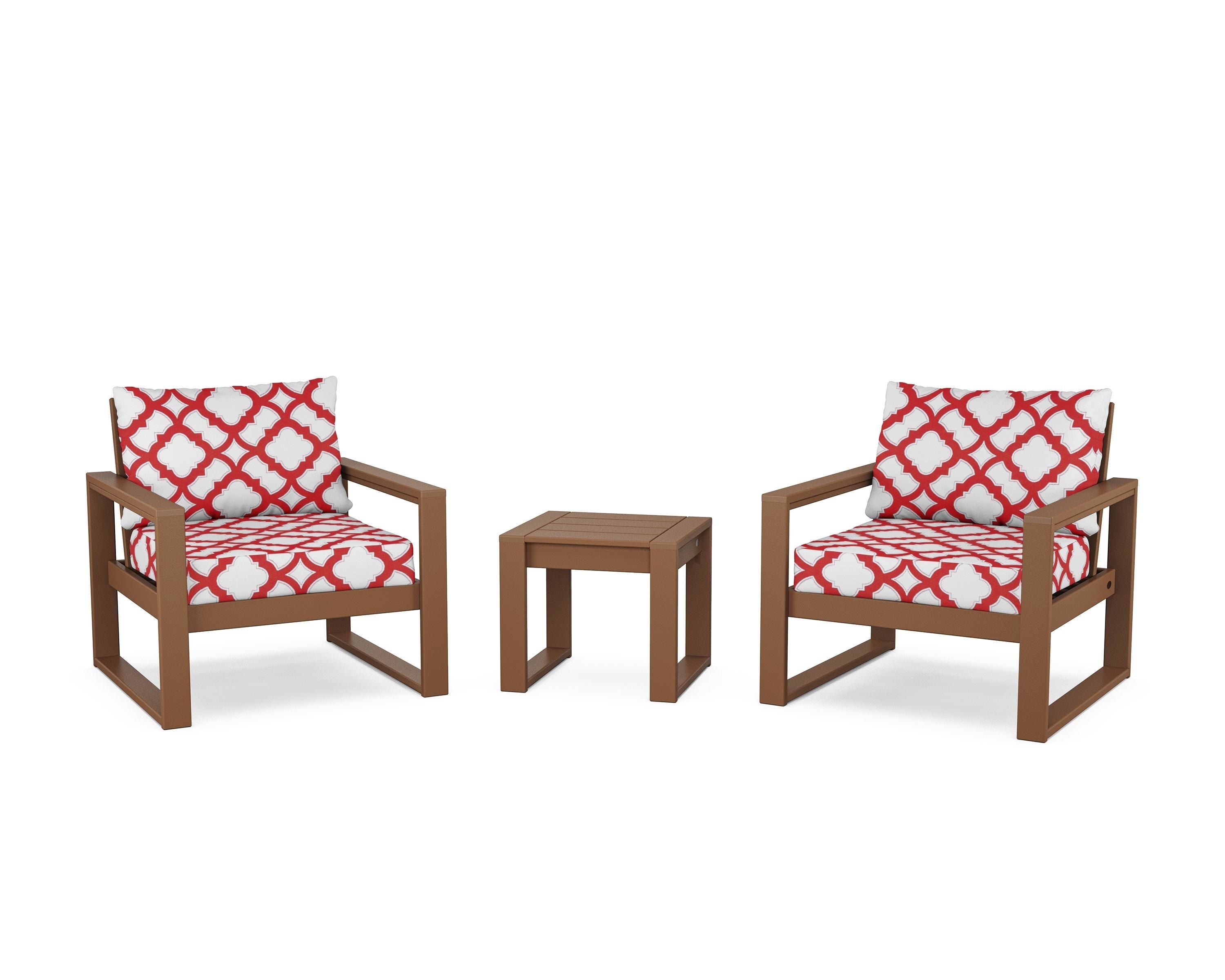 POLYWOOD® EDGE Sectional 3-Piece Deep Seating Set in Teak / Trellis Crimson