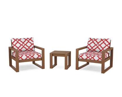 POLYWOOD® EDGE Sectional 3-Piece Deep Seating Set in Teak / Trellis Crimson