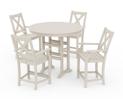 POLYWOOD® Braxton 5-Piece Nautical Trestle Arm Chair Counter Set in Sand
