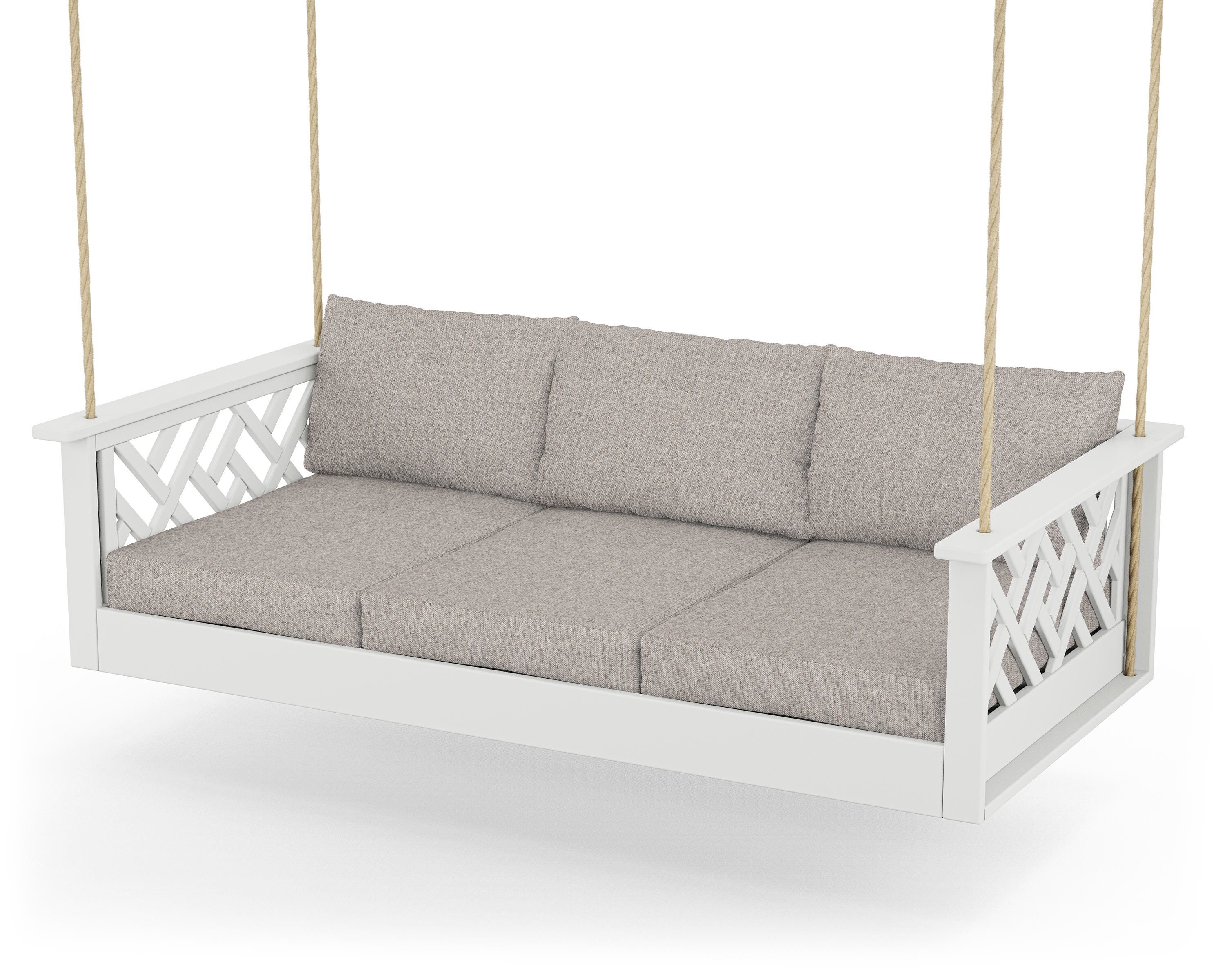 POLYWOOD® Chippendale Daybed Swing in White / Weathered Tweed