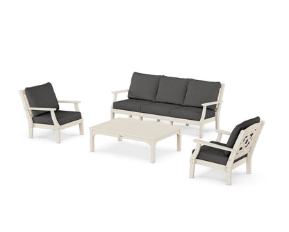 Martha Stewart by POLYWOOD® Chinoiserie 4-Piece Deep Seating Set with Sofa in Sand / Spectrum Carbon