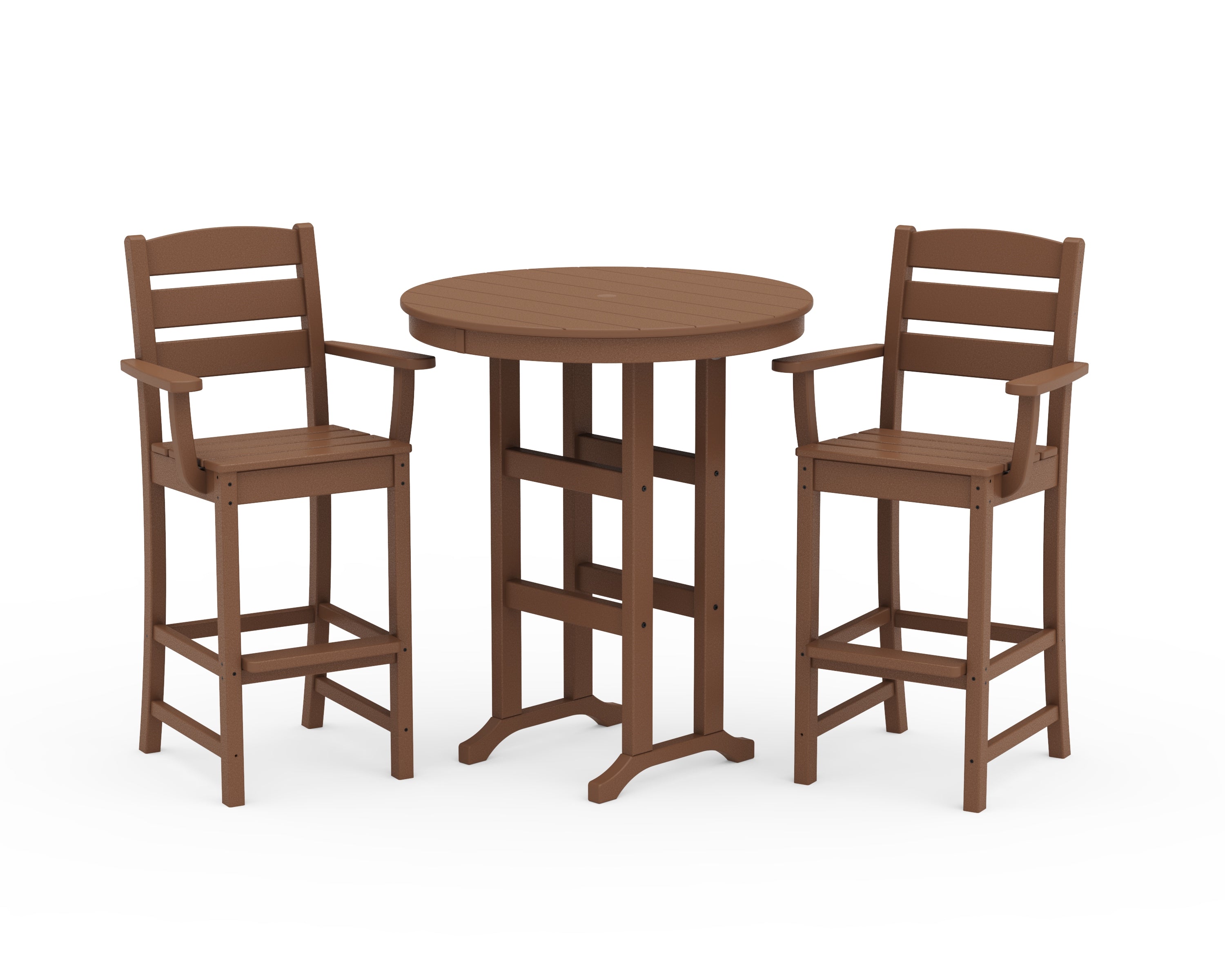 POLYWOOD® Lakeside 3-Piece Round Bar Arm Chair Set in Teak