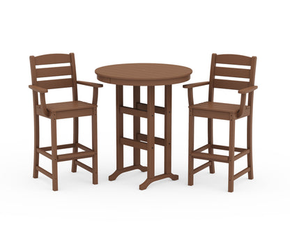 POLYWOOD® Lakeside 3-Piece Round Bar Arm Chair Set in Teak