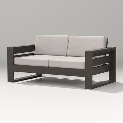 PW Designer Series Latitude Loveseat in Vintage Coffee / Dune Burlap