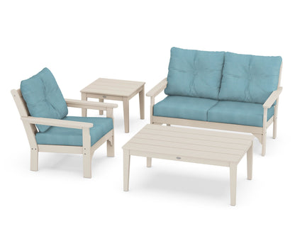 POLYWOOD® Vineyard 4-Piece Deep Seating Set in Sand / Lattice Sky Blue