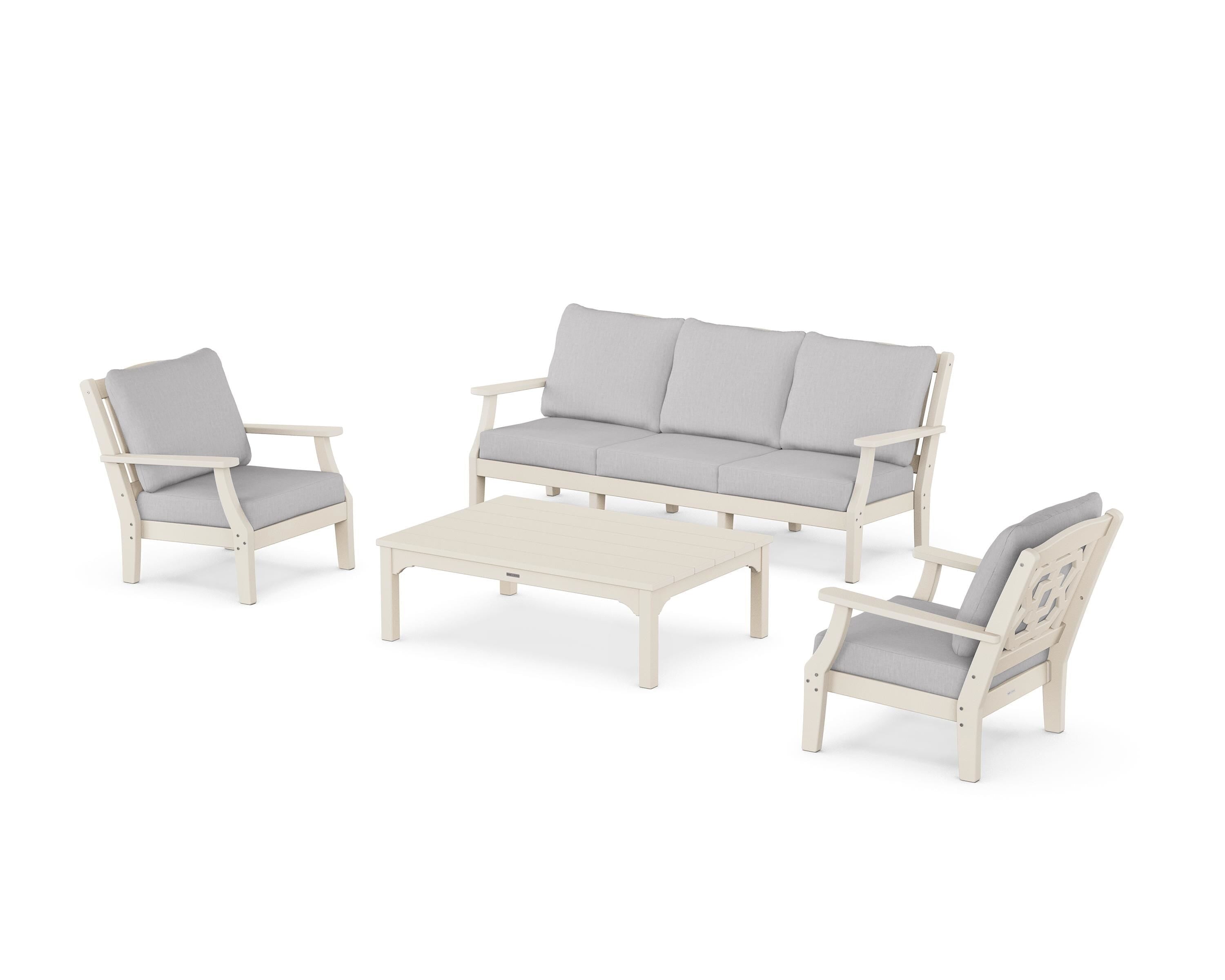 Martha Stewart by POLYWOOD® Chinoiserie 4-Piece Deep Seating Set with Sofa in Sand / Granite