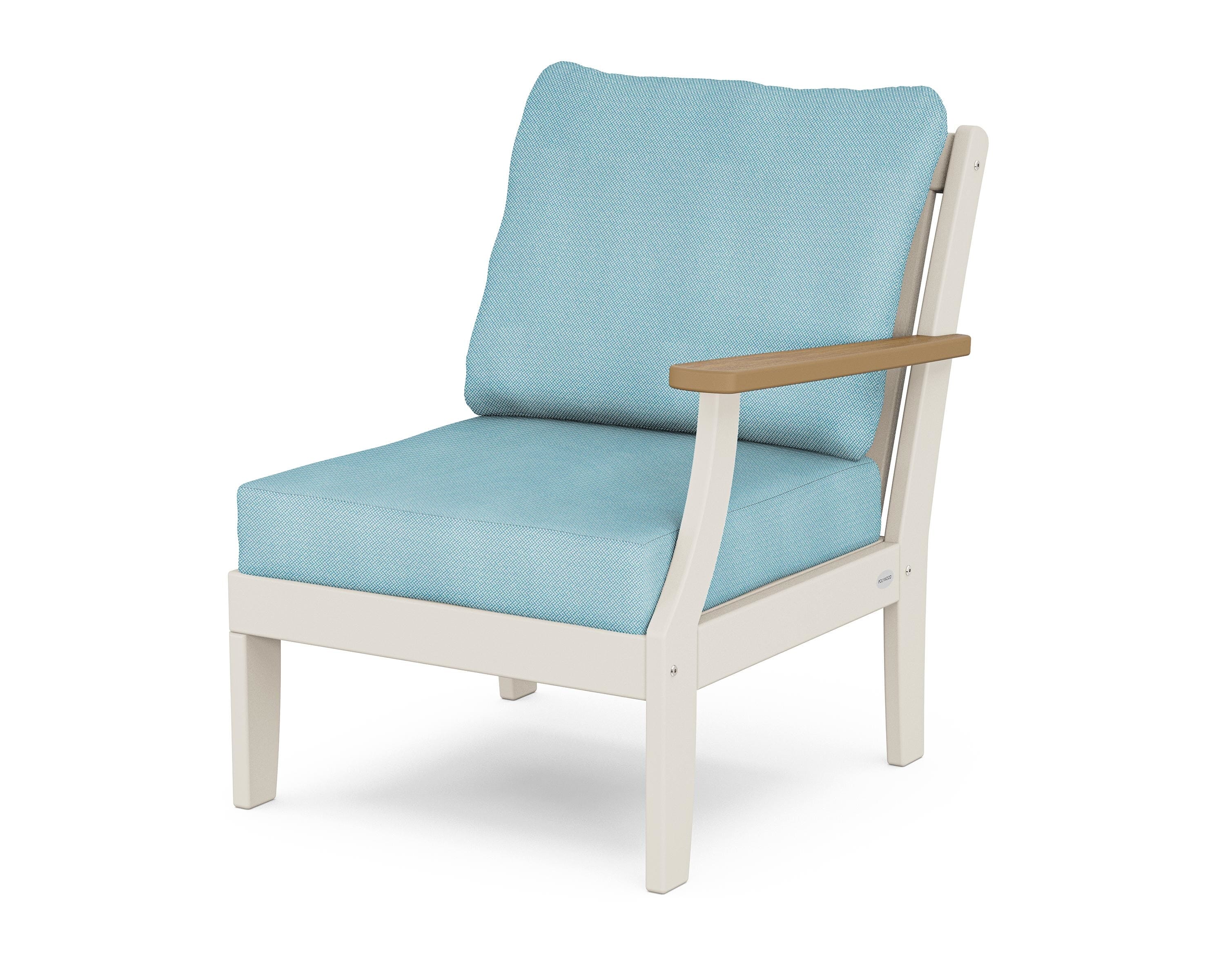 POLYWOOD® Braxton Modular Right Arm Chair in Sand / Natural / Lattice Sky Blue