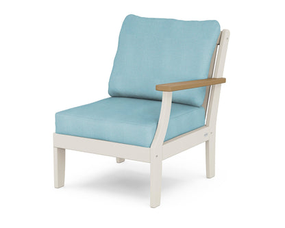 POLYWOOD® Braxton Modular Right Arm Chair in Sand / Natural / Lattice Sky Blue