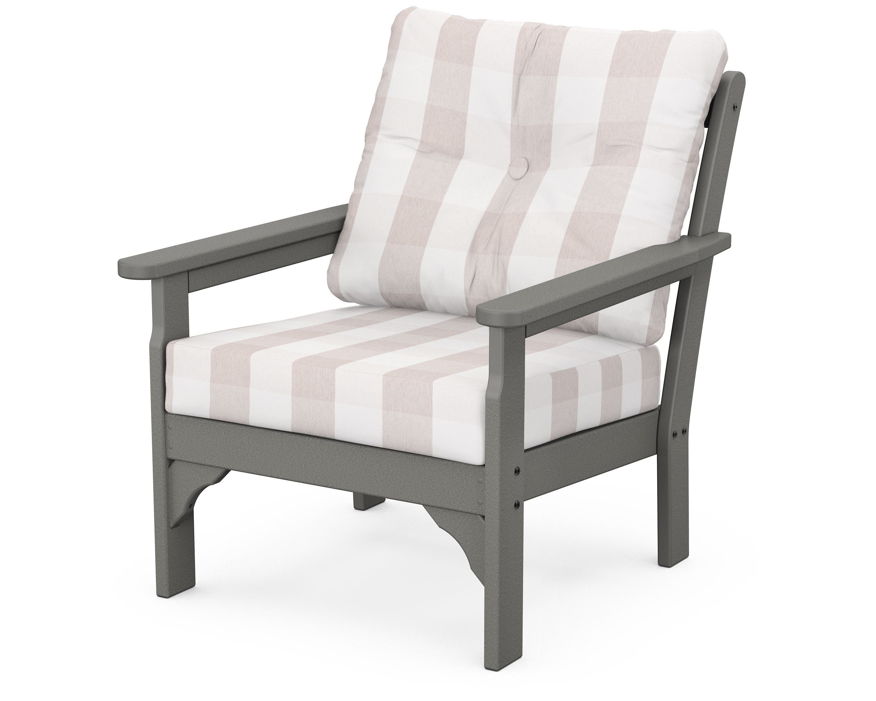 POLYWOOD® Vineyard Deep Seating Chair in Slate Grey / Buffalo Plaid Dune Burlap