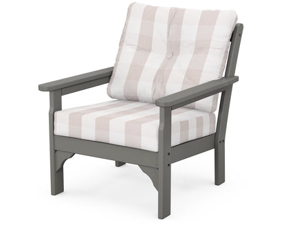 POLYWOOD® Vineyard Deep Seating Chair in Slate Grey / Buffalo Plaid Dune Burlap