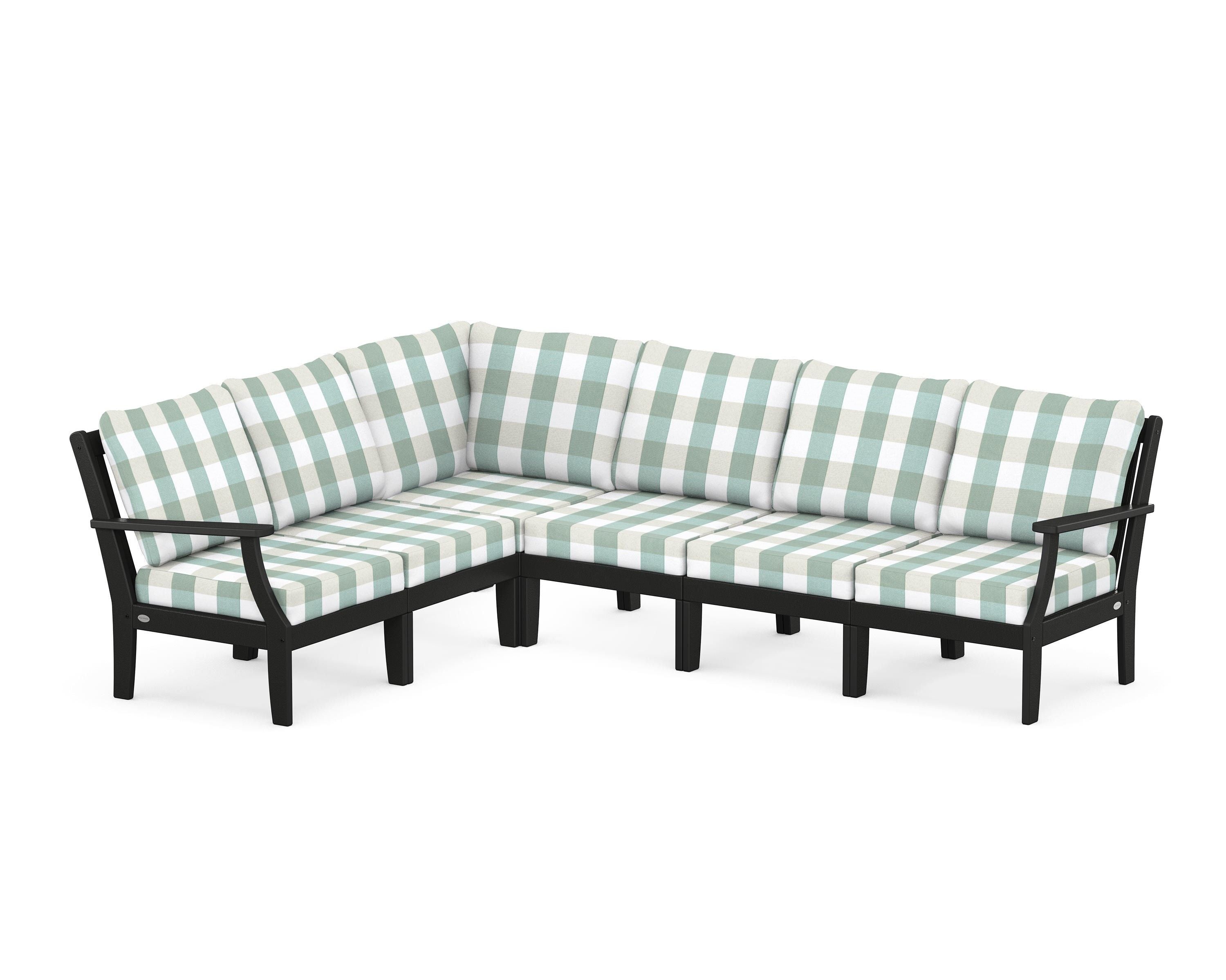 POLYWOOD® Braxton Modular 6-Piece Deep Seating Set in Black / Buffalo Plaid Glacier Spa