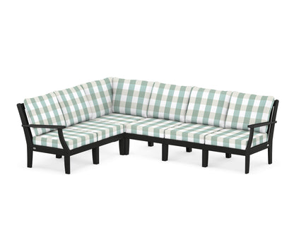 POLYWOOD® Braxton Modular 6-Piece Deep Seating Set in Black / Buffalo Plaid Glacier Spa