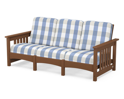 POLYWOOD® Club Mission Sofa in Teak / Buffalo Plaid Sky Blue