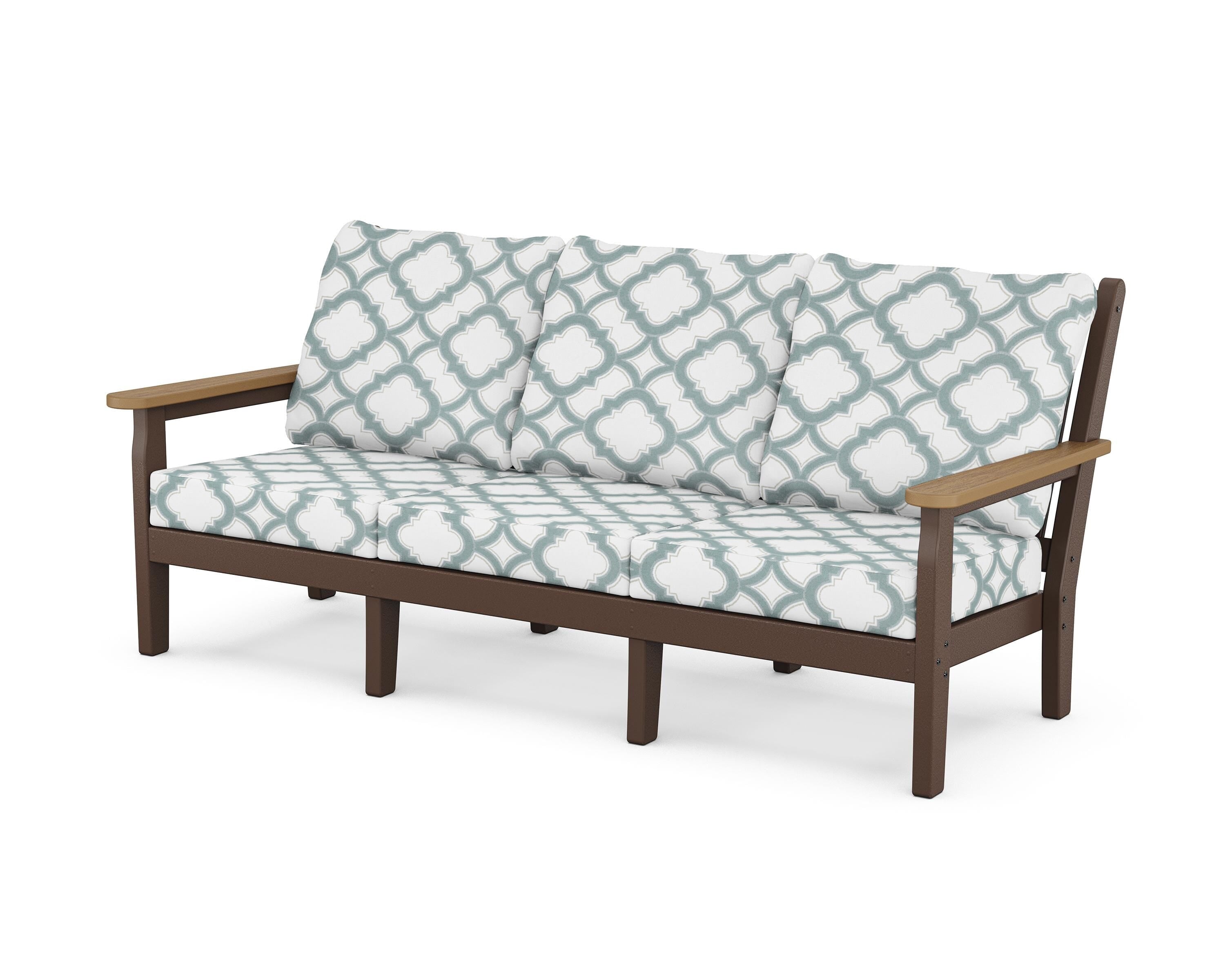 POLYWOOD® Chippendale Deep Seating Sofa in Mahogany / Natural / Trellis Glacier Spa