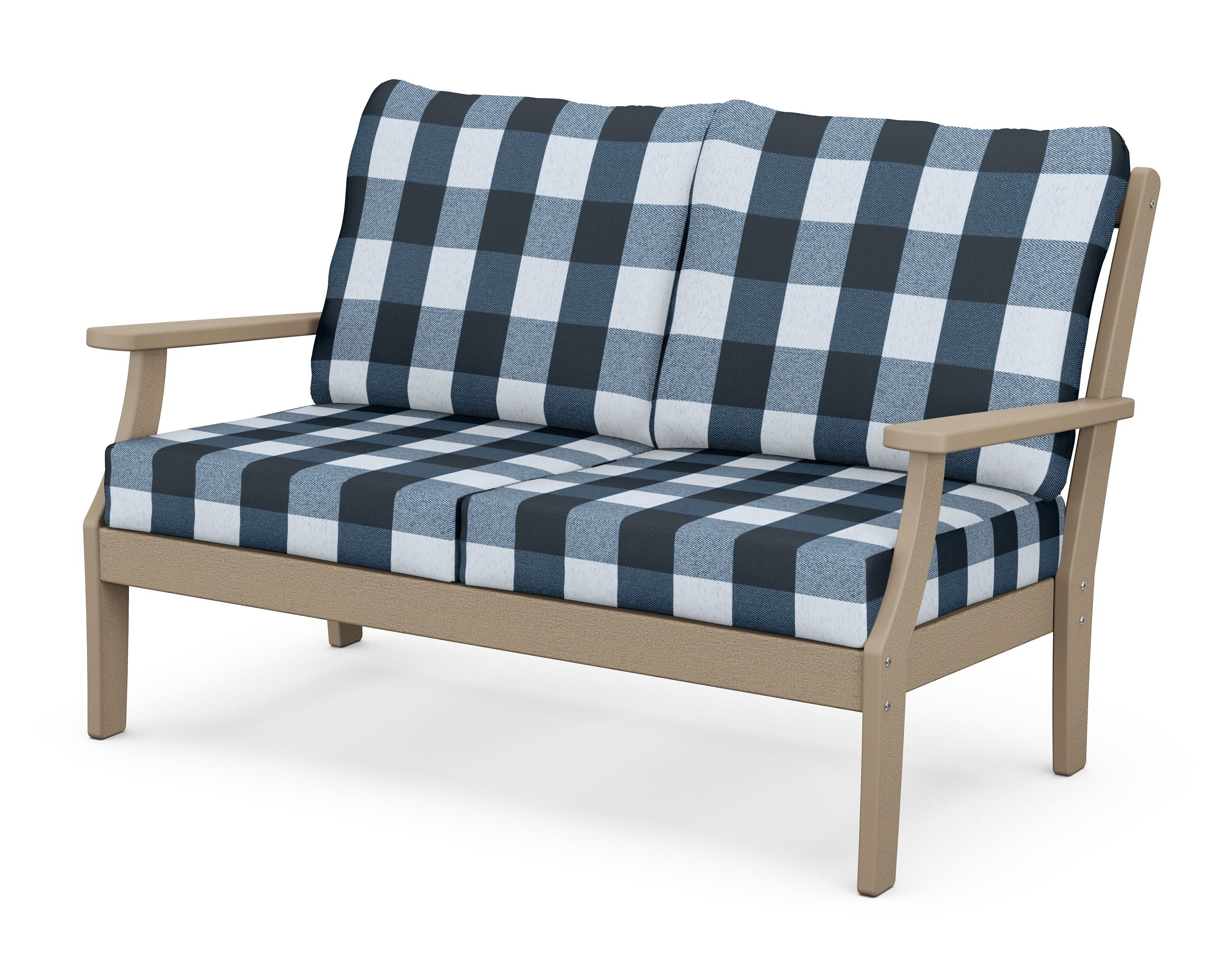 POLYWOOD® Braxton Deep Seating Loveseat in Vintage Sahara / Buffalo Plaid Marine Indigo