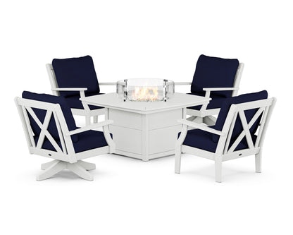 POLYWOOD® Braxton 5-Piece Deep Seating Set with Fire Table in Vintage White / Navy
