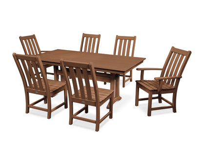 POLYWOOD® Vineyard 7-Piece Farmhouse Dining Set with Trestle Legs in Teak
