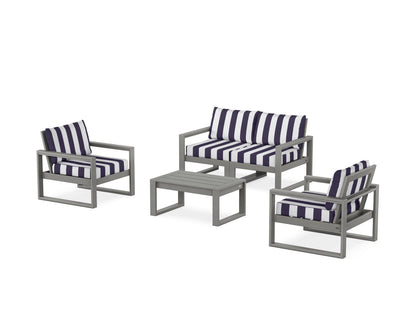 POLYWOOD® EDGE Sectional 4-Piece Deep Seating Set with Loveseat in Slate Grey / Cabana Stripe Navy