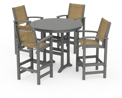 POLYWOOD® Coastal 5-Piece Nautical Trestle Bar Set in Slate Grey / Burlap Sling