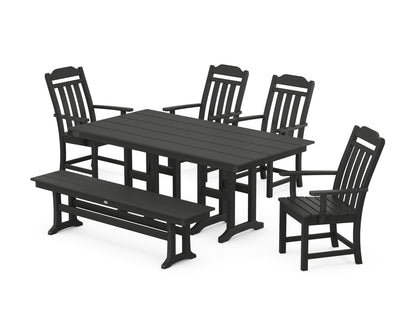 Country Living Cottage 6-Piece Farmhouse Dining Set with Bench in Black