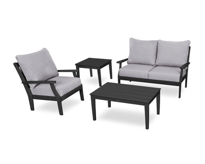 POLYWOOD® Braxton 4-Piece Deep Seating Set in Black / Granite