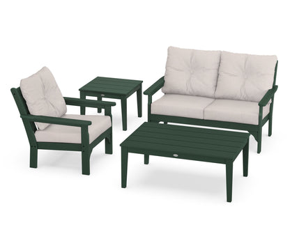 POLYWOOD® Vineyard 4-Piece Deep Seating Set in Green / Dune Burlap