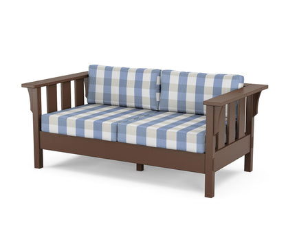 Martha Stewart by POLYWOOD® Acadia Deep Seating Loveseat in Mahogany / Buffalo Plaid Sky Blue