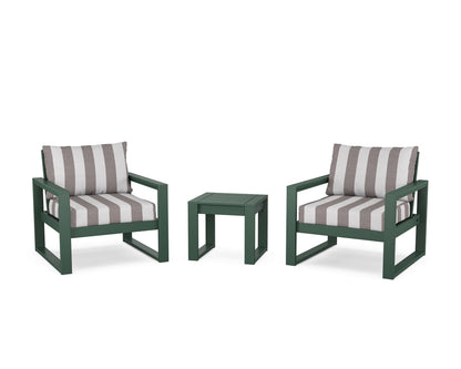 POLYWOOD® EDGE Sectional 3-Piece Deep Seating Set in Green / Cabana Stripe Grey Mist