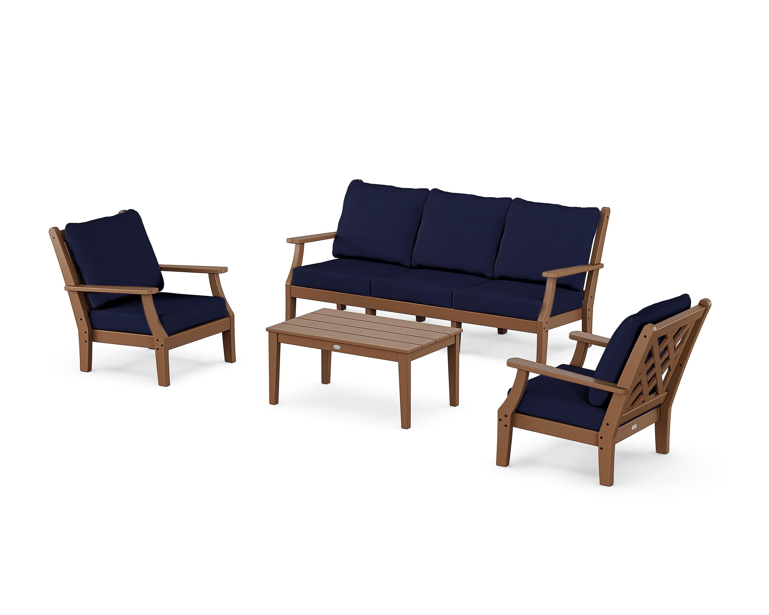 Country Living Wovendale 4-Piece Deep Seating Set with Sofa in Teak / Navy