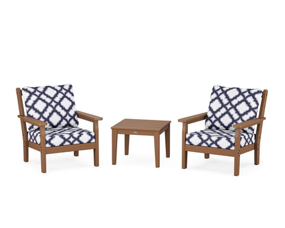 POLYWOOD® Chippendale 3-Piece Deep Seating Set in Teak / Trellis Navy