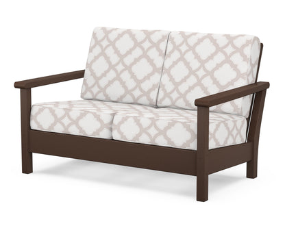 POLYWOOD® Harbour Deep Seating Loveseat in Mahogany / Trellis Dune Burlap