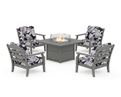 Draper James™ by  POLYWOOD® Savannah 5-Piece Deep Seating Set with Fire Pit Table in Slate Grey / Leaf Navy
