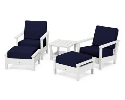 POLYWOOD® Harbour 5-Piece Deep Seating Chair Set in White / Navy