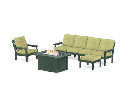 POLYWOOD® Vineyard Sectional Lounge and Fire Pit Set in Green / Chartreuse Boucle