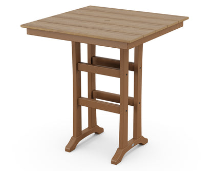 POLYWOOD® Farmhouse Trestle 37" Bar Table in Teak / Natural