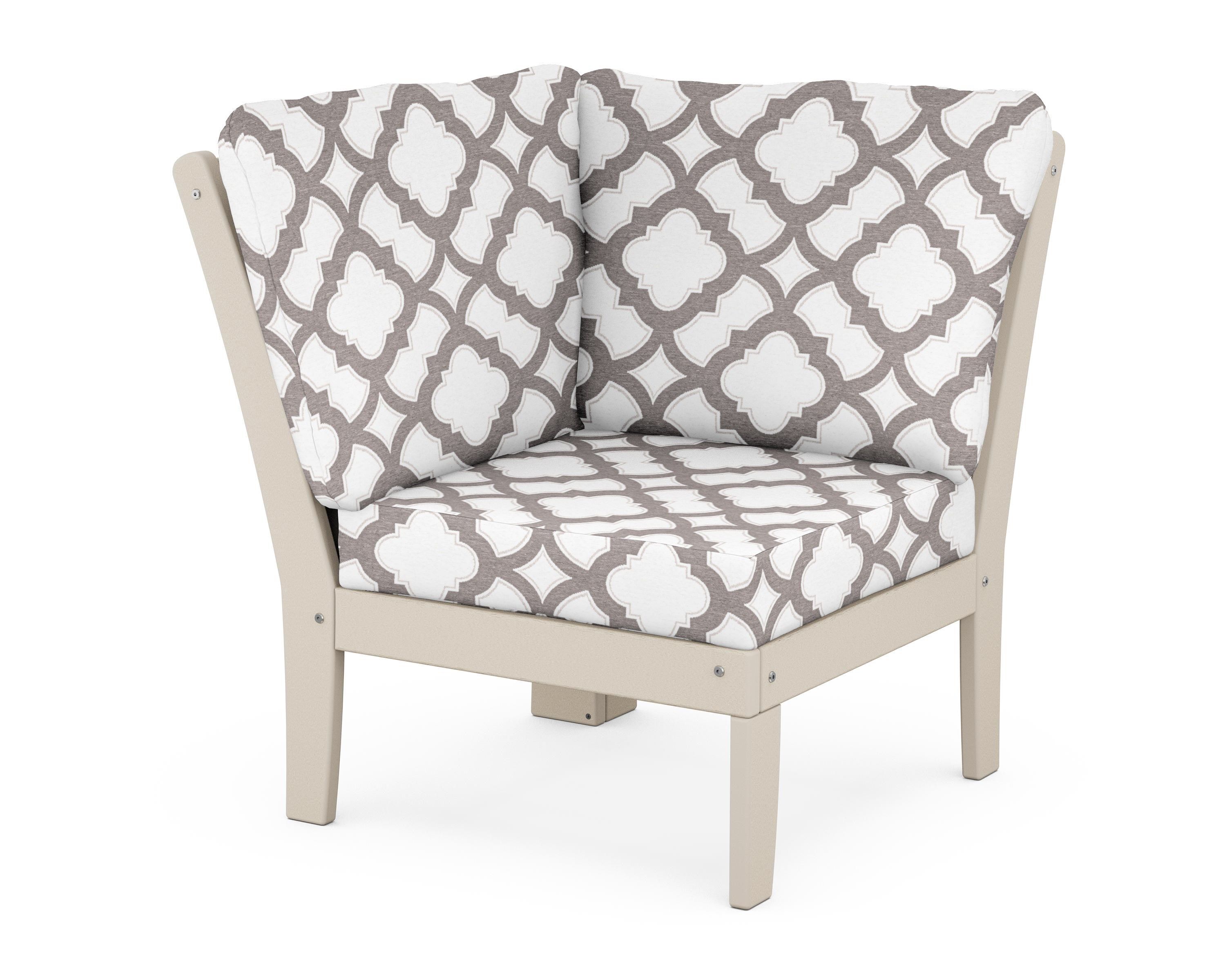 POLYWOOD® Braxton Modular Corner Chair in Sand / Trellis Grey Mist