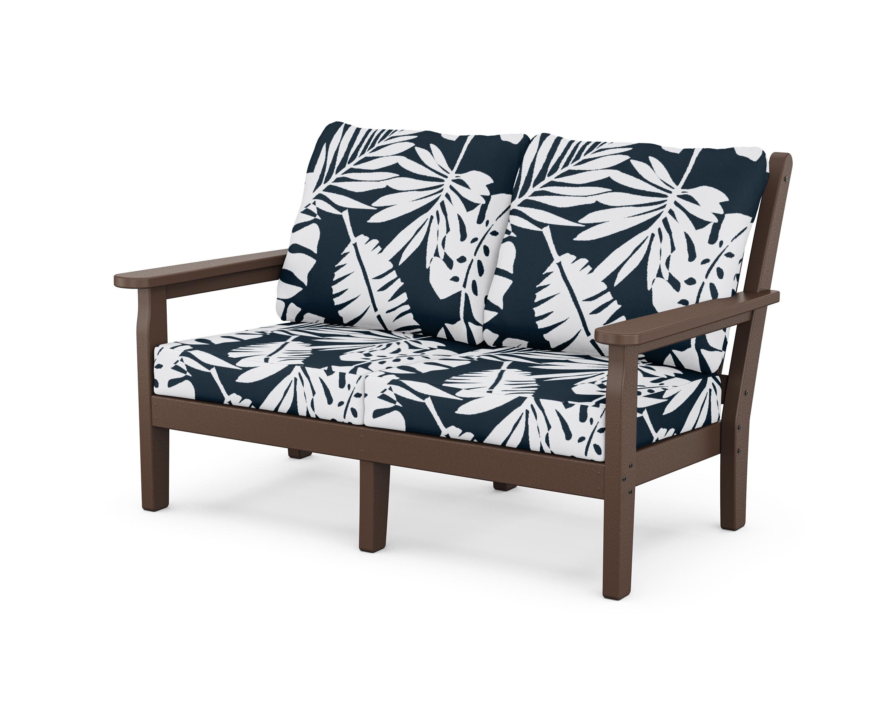 POLYWOOD® Chippendale Deep Seating Loveseat in Mahogany / Leaf Marine Indigo