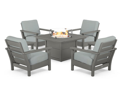 POLYWOOD® Harbour 5-Piece Conversation Set with Fire Pit Table in Slate Grey / Spa