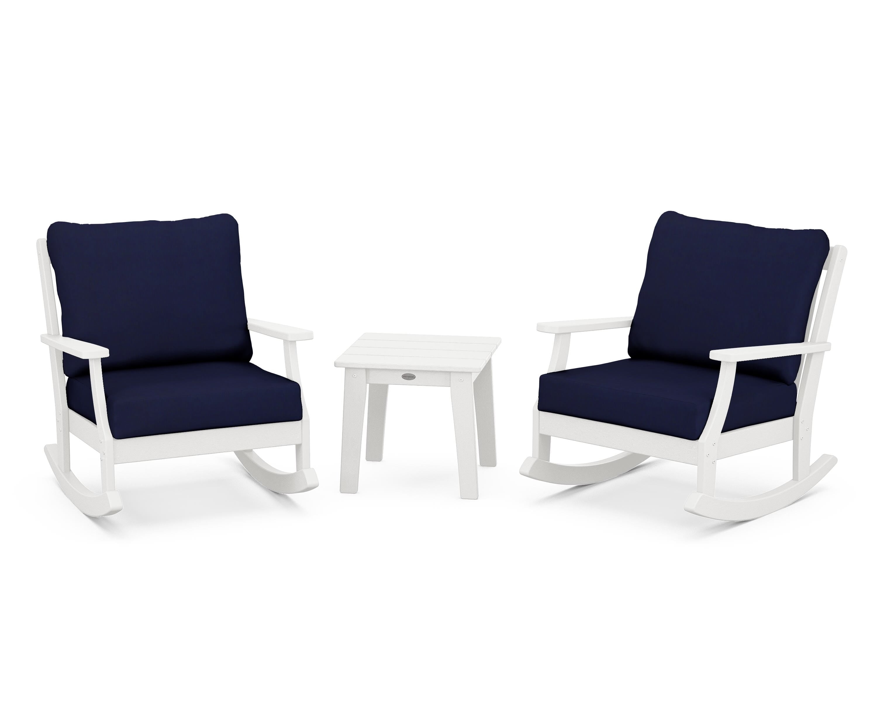 POLYWOOD® Braxton 3-Piece Deep Seating Rocker Set in Vintage White / Navy