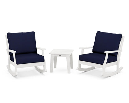 POLYWOOD® Braxton 3-Piece Deep Seating Rocker Set in Vintage White / Navy