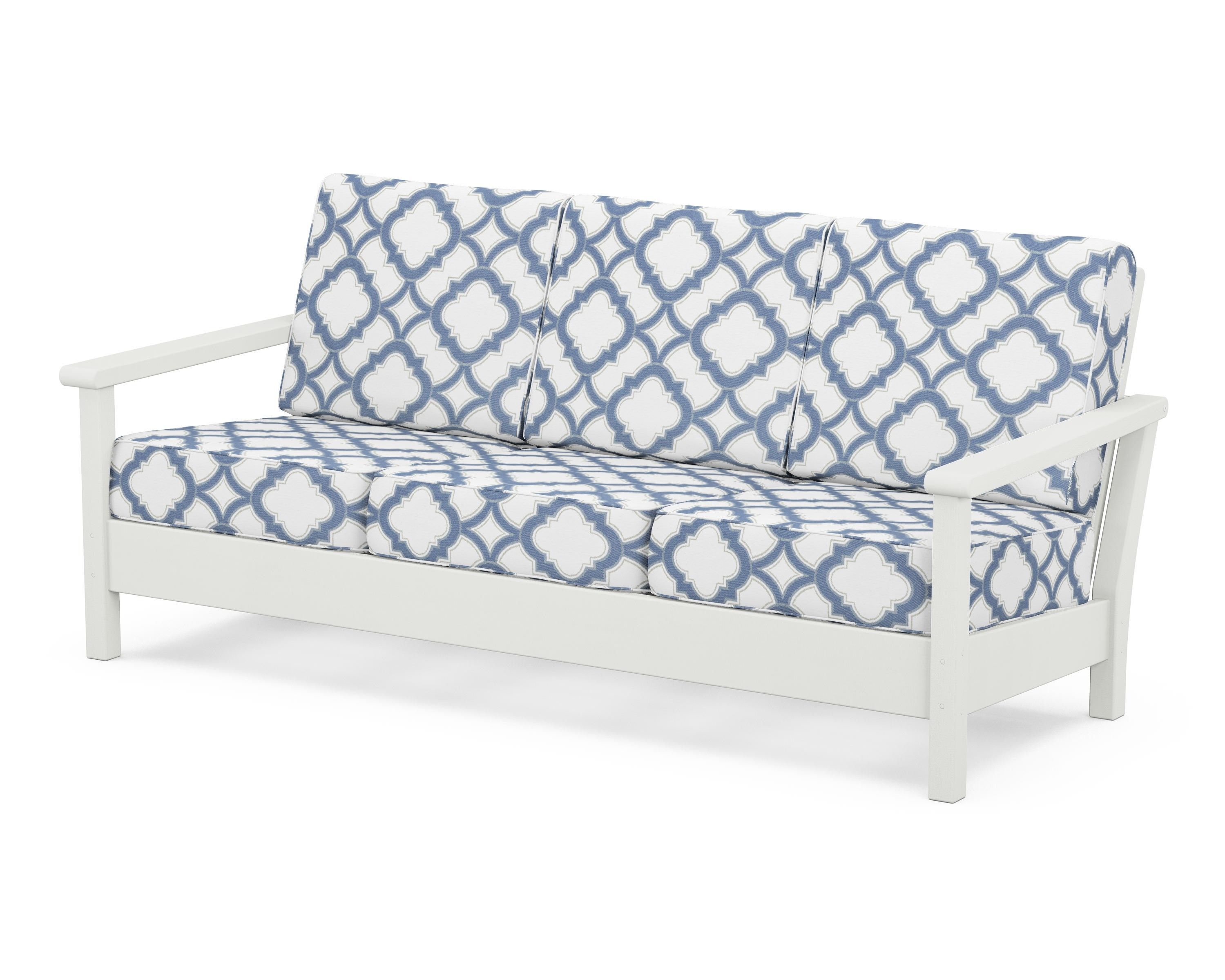 POLYWOOD® Harbour Deep Seating Sofa in Vintage White / Trellis Sky Blue